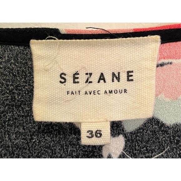 Sezane Black Elena Floral Viscose Boho Ruffle Wrap Mini Dress   Women's Size 36 - Picture 5 of 10